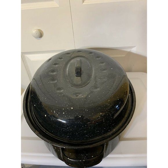 Vintage Cobalt Blue Graniteware Roaster 17" x 12" Enamelware Pot Splatt… - Picture 2 of 8